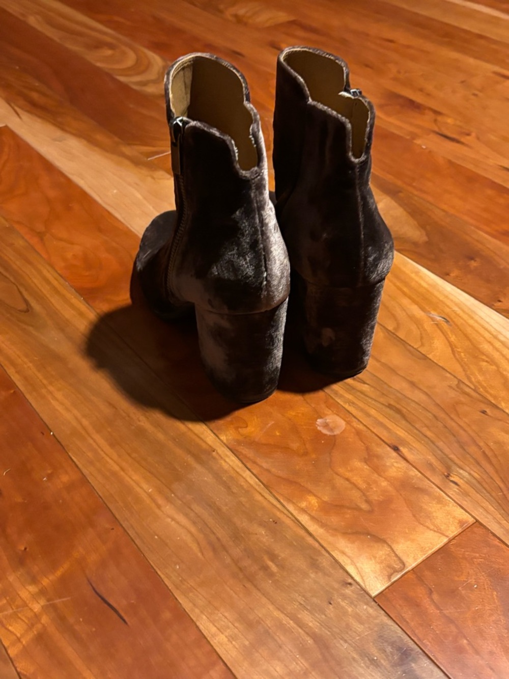Lucky Brand Velvet Block Heel Ankle Boots - Brown - Picture 5 of 7